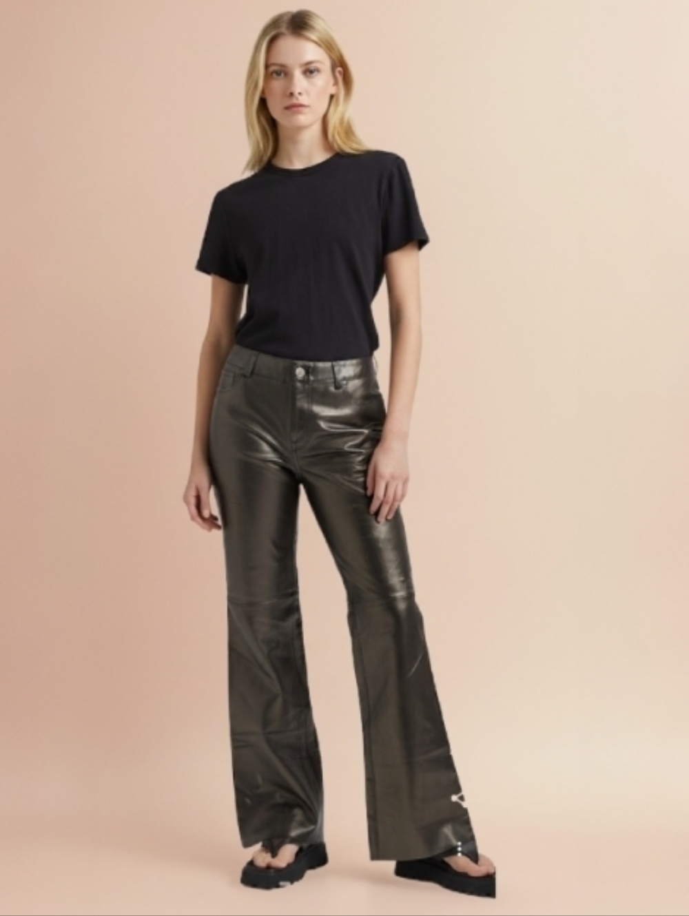 Vintage Lord & Taylor Black Leather Bootcut Pants Size 8